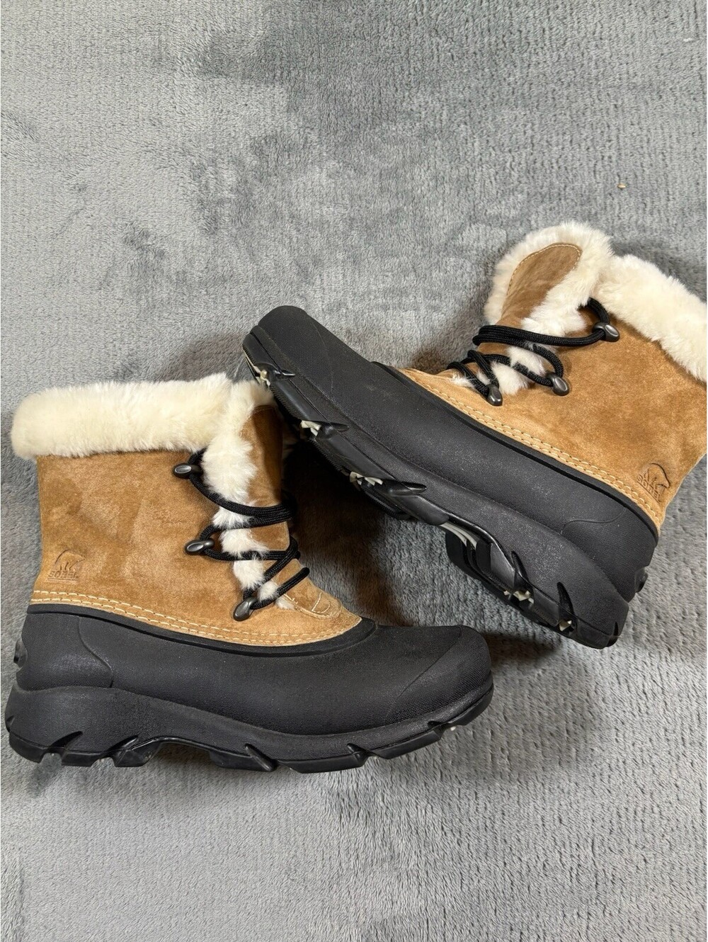 Sorel Snow Angel Waterproof Winter Boot Tan/Black Faux Fur Women's US 6 Winter